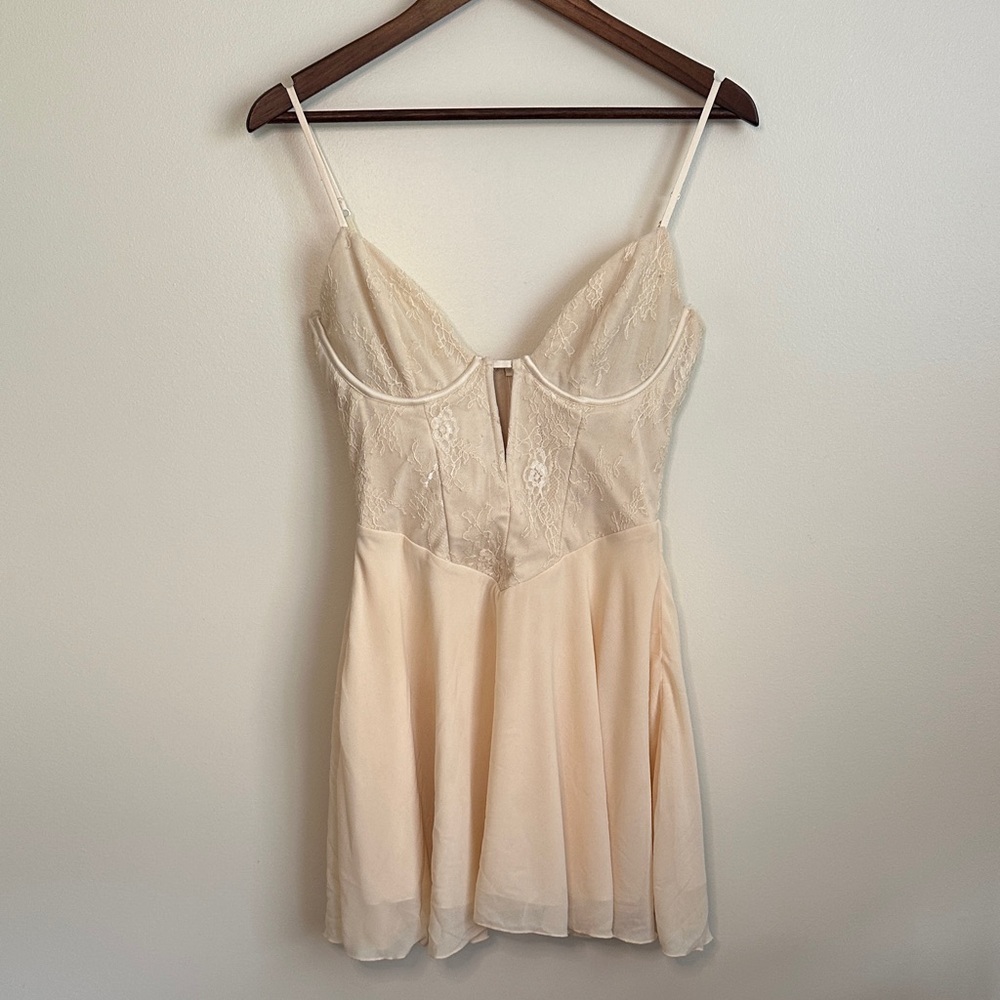 Oh Polly Cream Mini Dress with Lace Corset